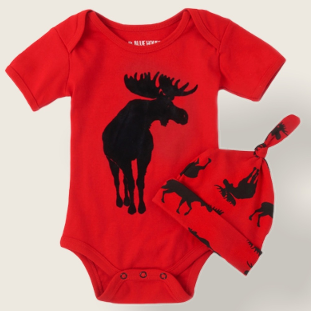 NWT Hatley 18-24M Moose on Red Toddler Bodysuit & Matching Hat